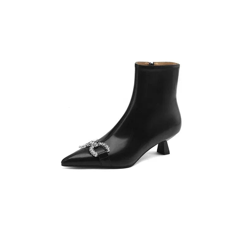 HG185 Elegant French short boots  rhinestone bow, pointed kitten heel classic women's short boots