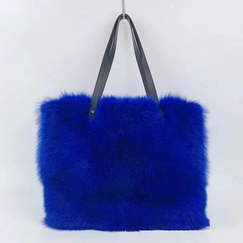 High Capacity Women Handbag Soft Fluffy Hand Crossbody Bag Real Fox Raccoon Fur Bags Women Handbags Ladies