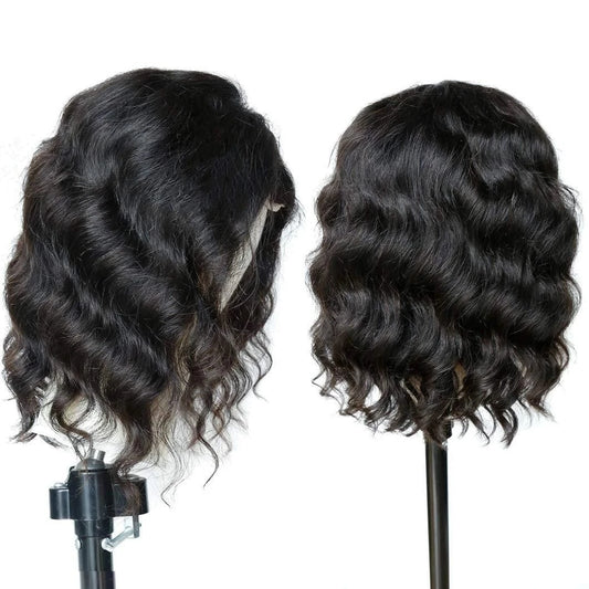 High Density 180% Natural Black Body Wave Wigs HD Lace Front Human Hair Wigs With Curtain Bangs Length 8 24 30 inch