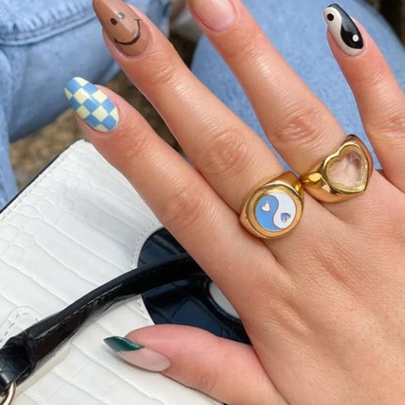 High End 18K Plain Gold Zirconia Heart Statement Rings Stainless Steel Trendy Simple Gold Plated Jewelry