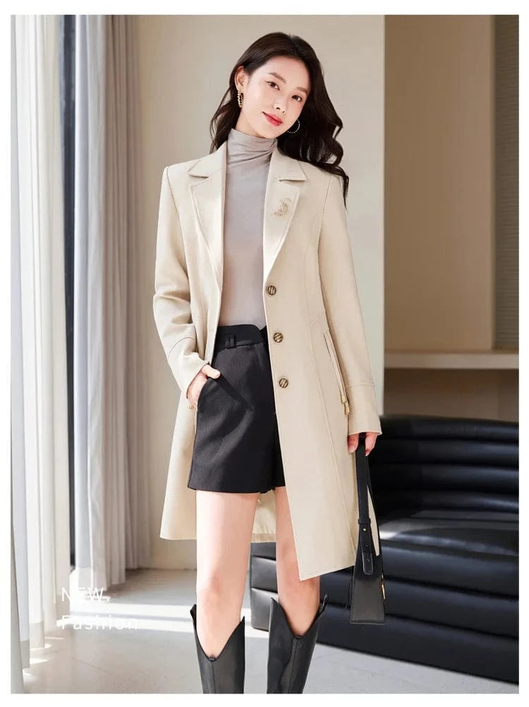 High End Female Coat Long Slim Trench Coat For Women’S England Single Breasted Khaki Women Windbreaker Larger Size Outwear