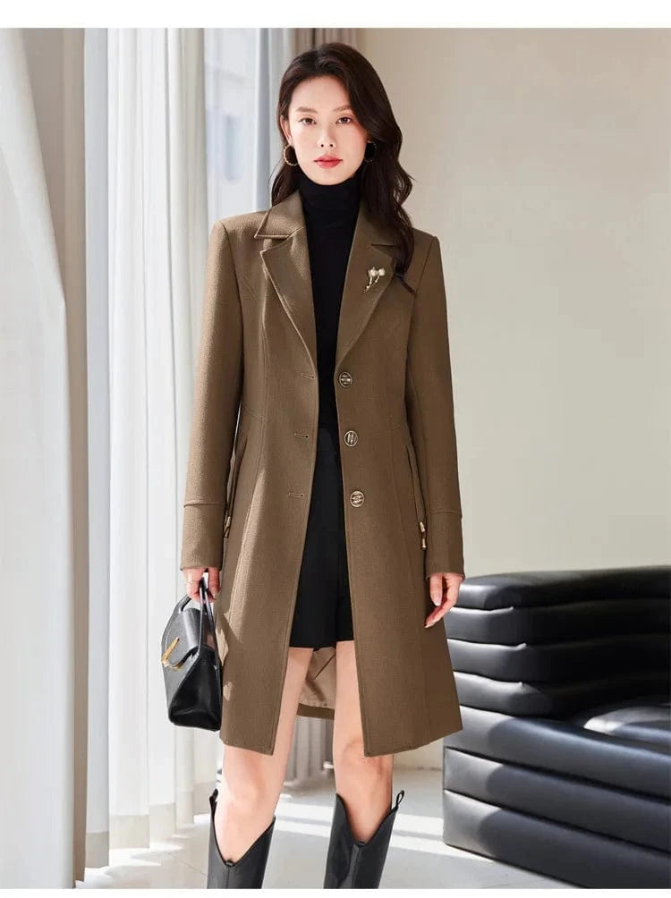 High End Female Coat Long Slim Trench Coat For Women’S England Single Breasted Khaki Women Windbreaker Larger Size Outwear