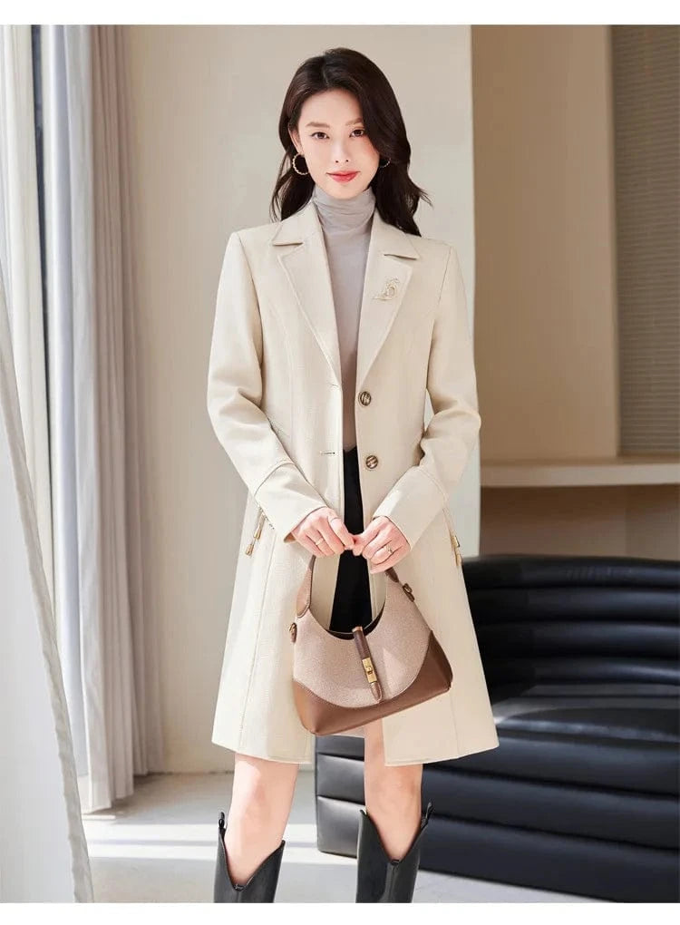 High End Female Coat Long Slim Trench Coat For Women’S England Single Breasted Khaki Women Windbreaker Larger Size Outwear