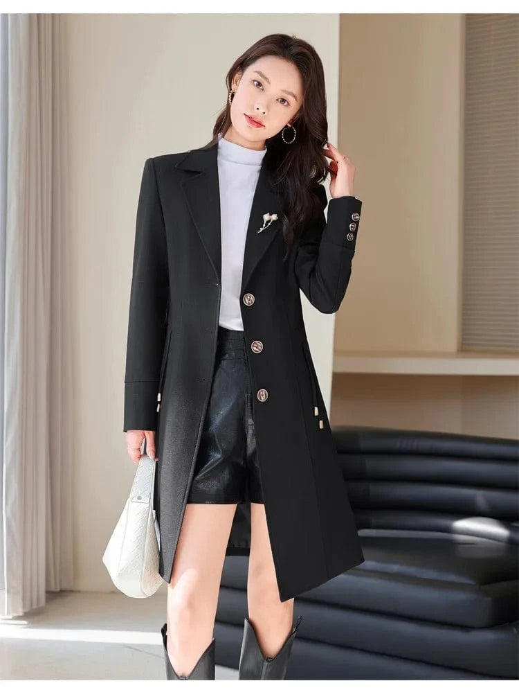 High End Female Coat Long Slim Trench Coat For Women’S England Single Breasted Khaki Women Windbreaker Larger Size Outwear