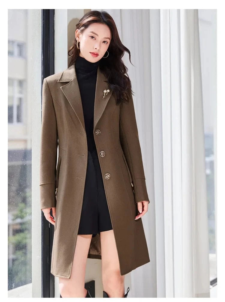 High End Female Coat Long Slim Trench Coat For Women’S England Single Breasted Khaki Women Windbreaker Larger Size Outwear