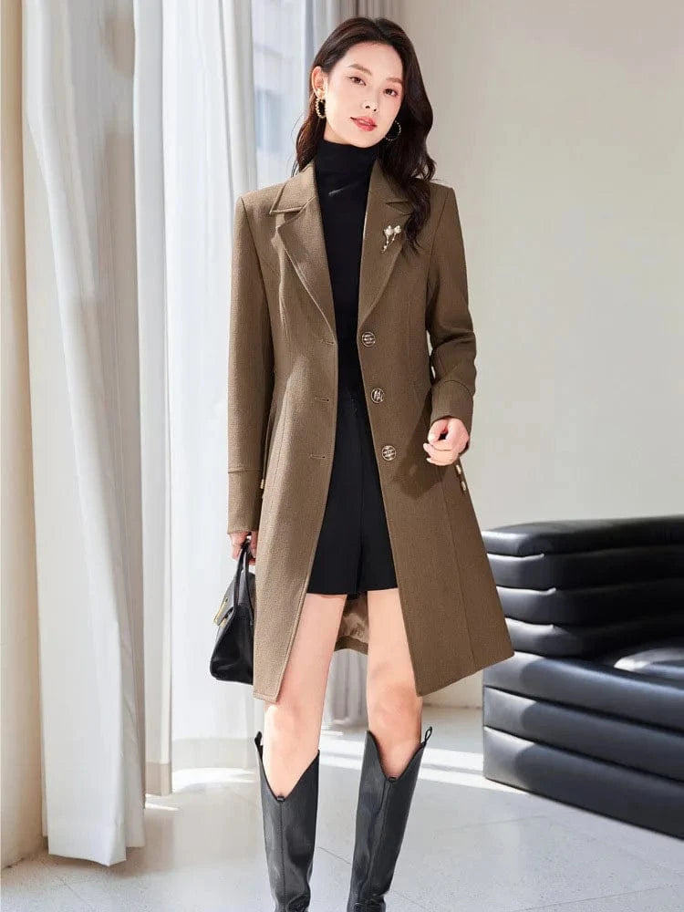 High End Female Coat Long Slim Trench Coat For Women’S England Single Breasted Khaki Women Windbreaker Larger Size Outwear