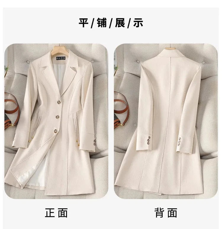 High End Female Coat Long Slim Trench Coat For Women’S England Single Breasted Khaki Women Windbreaker Larger Size Outwear