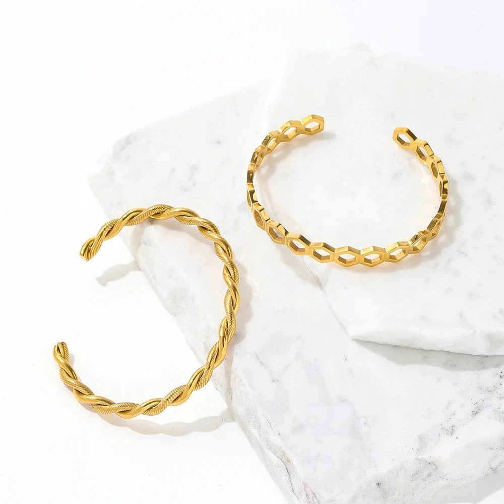 High End Gold & Silver Twist Rope Cuff Bracelet Women Adjustable Cuff  Bangle Bracelet Stainless Steel Jewelry