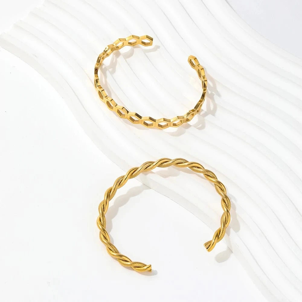 High End Gold & Silver Twist Rope Cuff Bracelet Women Adjustable Cuff  Bangle Bracelet Stainless Steel Jewelry