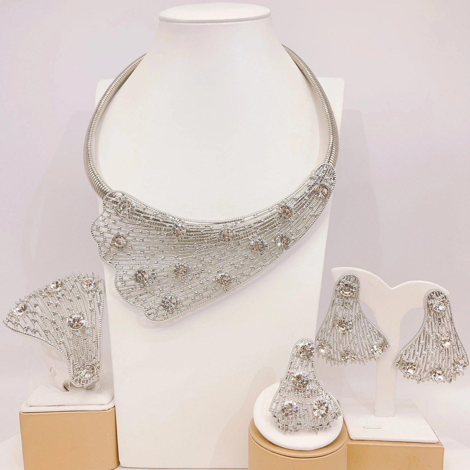 High-end Luxury Gold Jewelry Sets / Adjustable / H20182 Zhuerrui High-end Luxury Gold Jewelry Sets Beautiful Silver Diamond Necklace Jewelry Set Latest Bridal Wedding Gifts H20181