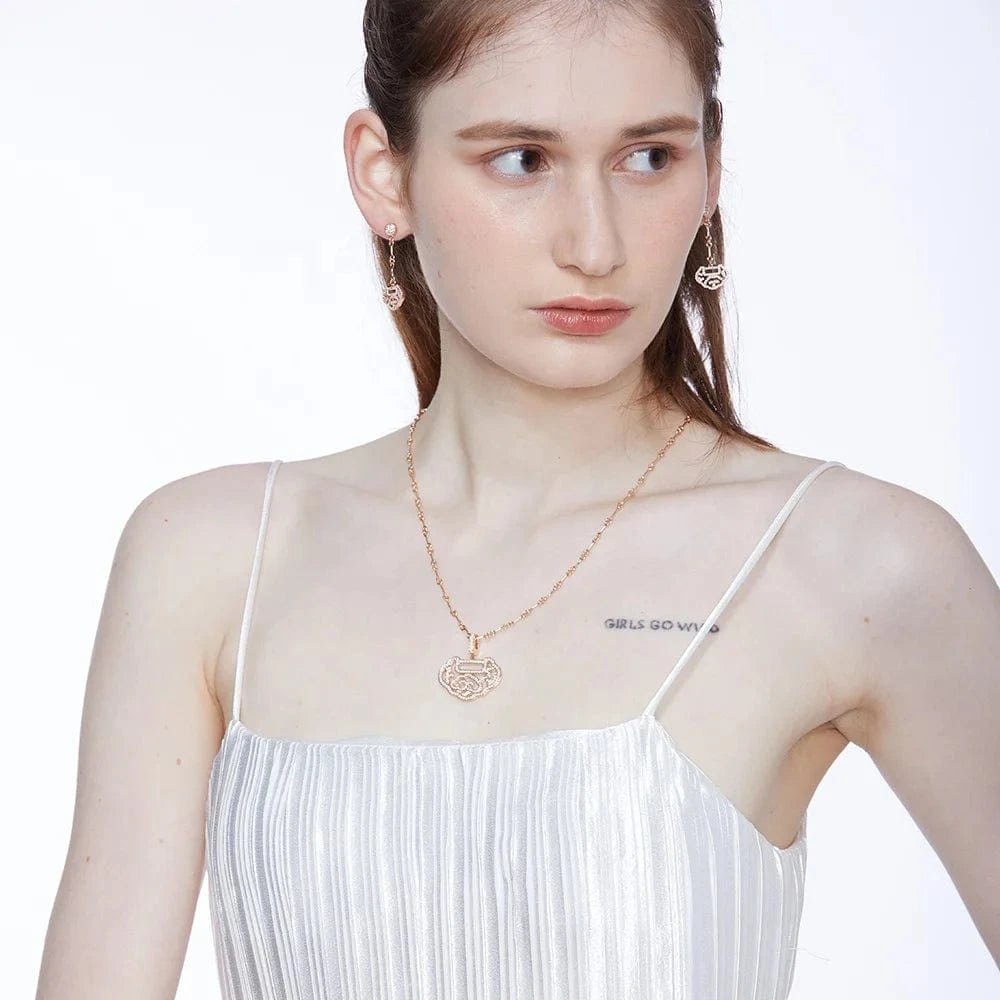 High Grade 18K Electroplating Long Chain Rhodium Pendant Necklace Earring Set Wholesale Vintage Jewelry In 2023