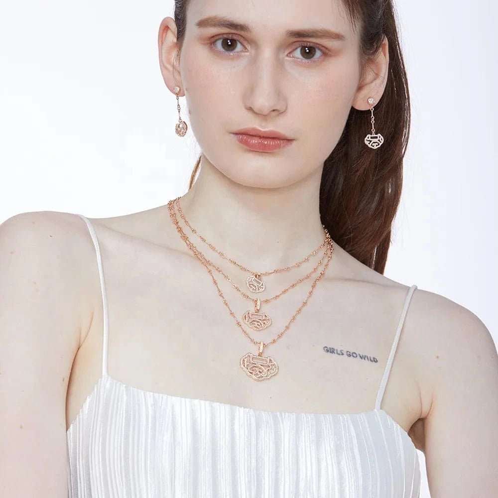 High Grade 18K Electroplating Long Chain Rhodium Pendant Necklace Earring Set Wholesale Vintage Jewelry In 2023