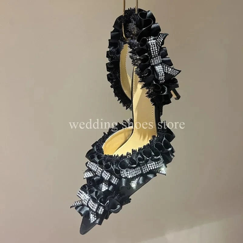 high heels Crystal Lace High Heel Sandals For Women Wedding Pumps Sexy Bowknot Rhinestone High Heels Fashion Summer Party Prom Shoes
