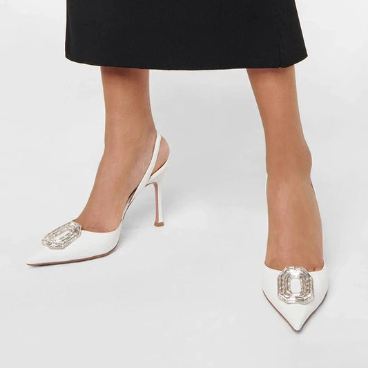 High Heels Gladiator Sexy Slingbacks Party Rose Red Ladies Women's Shoes Spring Fashion Pointed Diamond Buckle Decoration Pumps