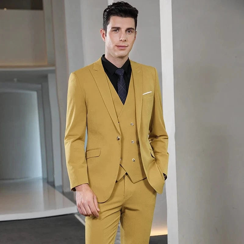 High Quality 3-Piece Business Formal Suit Set OEM Yellow Same Style for Men Women Polyester Pant Suit Wholesale Dropshipping