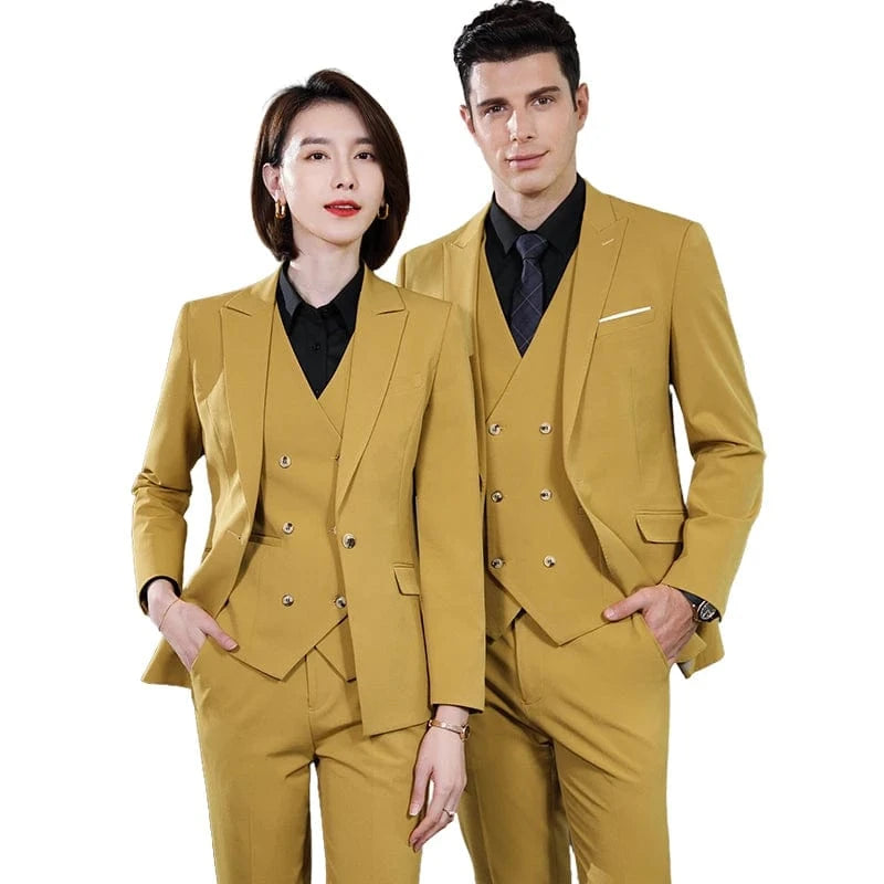 High Quality 3-Piece Business Formal Suit Set OEM Yellow Same Style for Men Women Polyester Pant Suit Wholesale Dropshipping