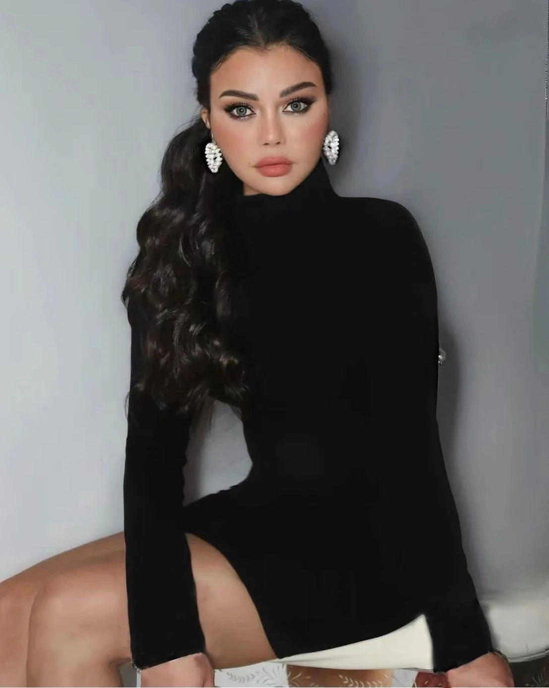 High Quality Black Beading Long Sleeve Short Celebrity Evening Homecoming Party Bodycon Dress