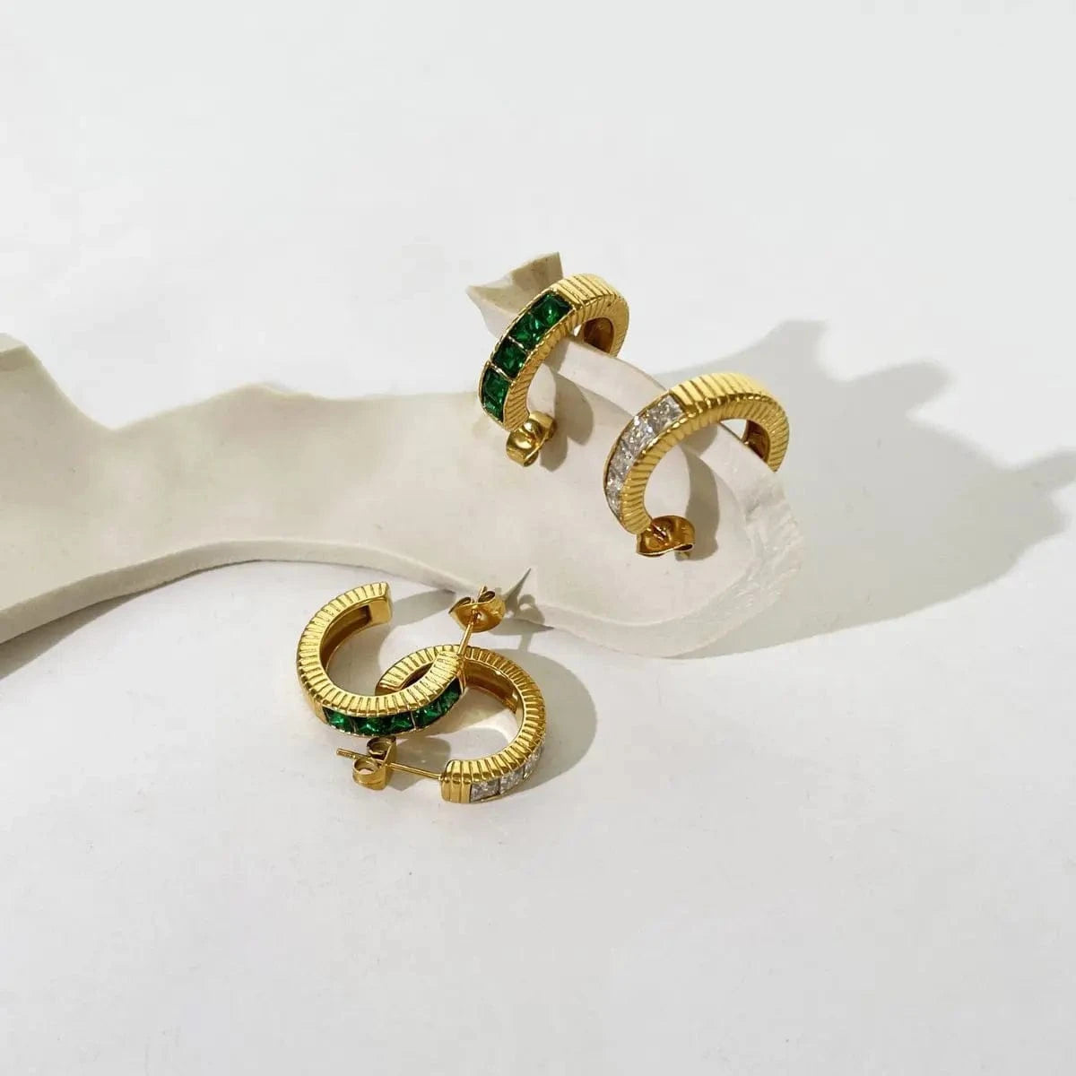 High Quality Bling Crystal Jewelry Stud Earrings for Women Gold stainless steel C Shape Earrings