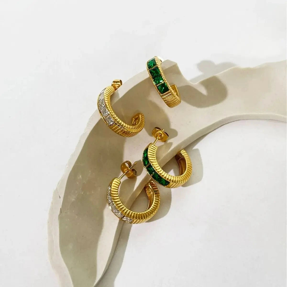 High Quality Bling Crystal Jewelry Stud Earrings for Women Gold stainless steel C Shape Earrings