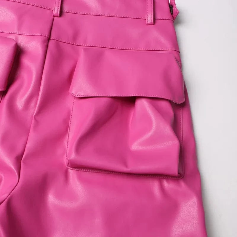 High quality boutique S-XL top seller 2024 spring trousers cargo pu leather women pants