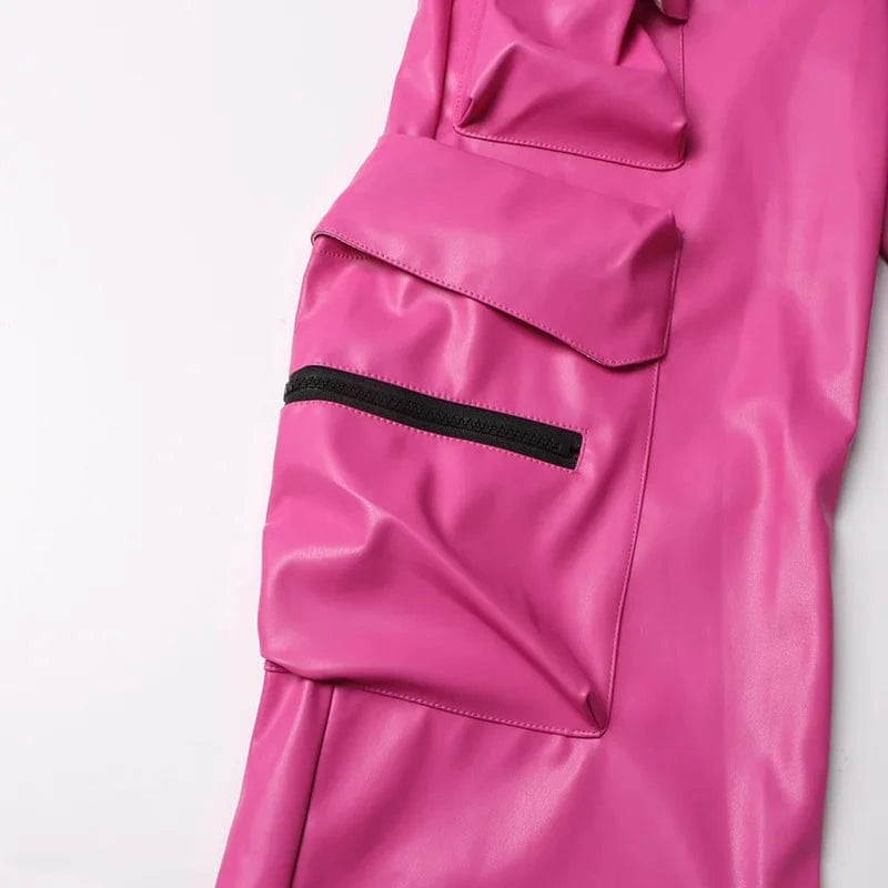 High quality boutique S-XL top seller 2024 spring trousers cargo pu leather women pants