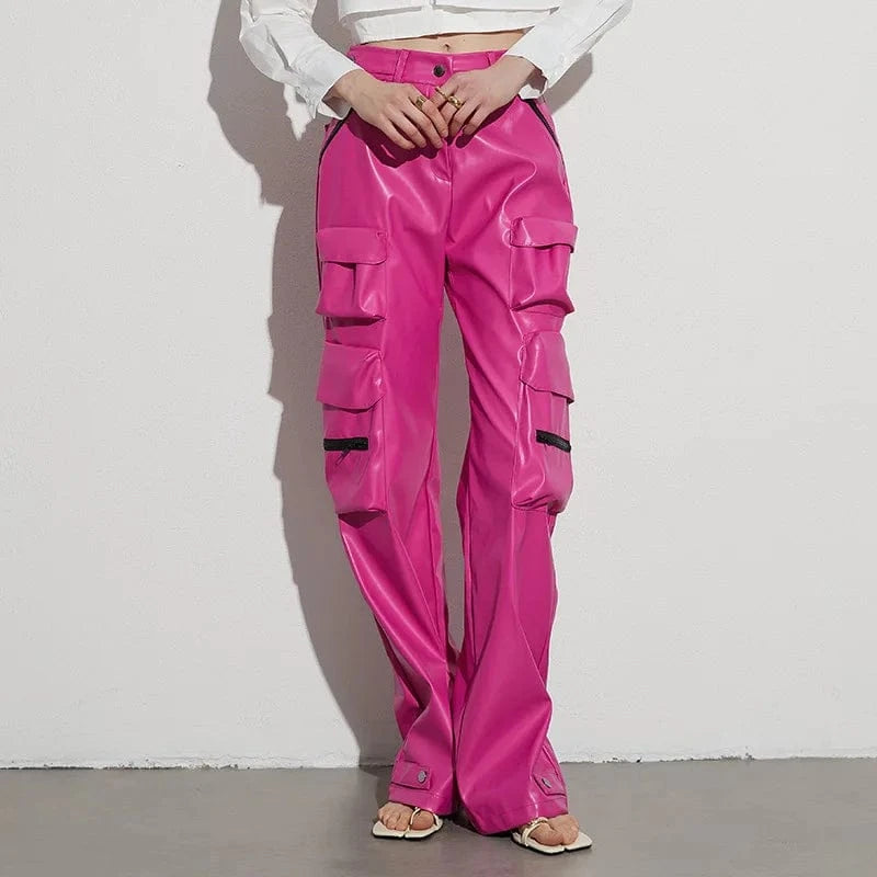 High quality boutique S-XL top seller 2024 spring trousers cargo pu leather women pants