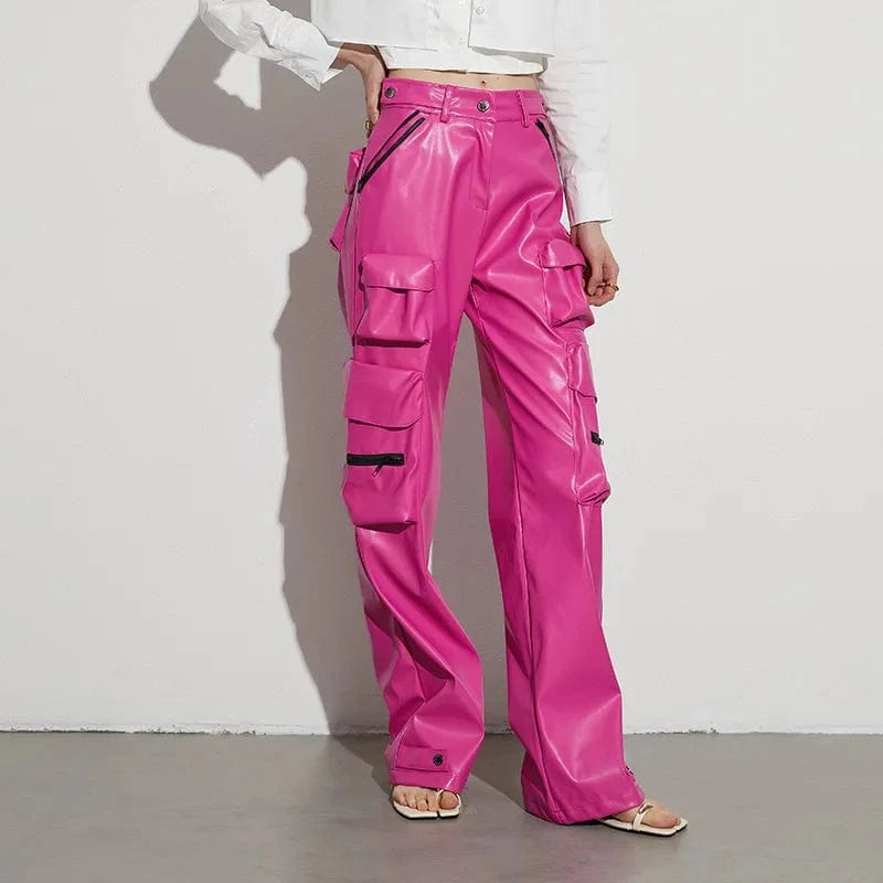 High quality boutique S-XL top seller 2024 spring trousers cargo pu leather women pants