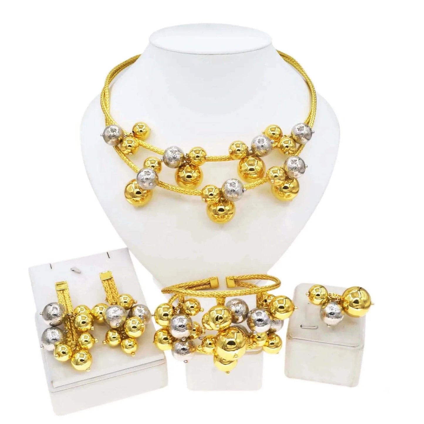 High Quality Brazilian Jewelry Set Factory Direct Supply Necklace Set Jewelry 24 k Gold Plated  Ball design Jewelry Earrings