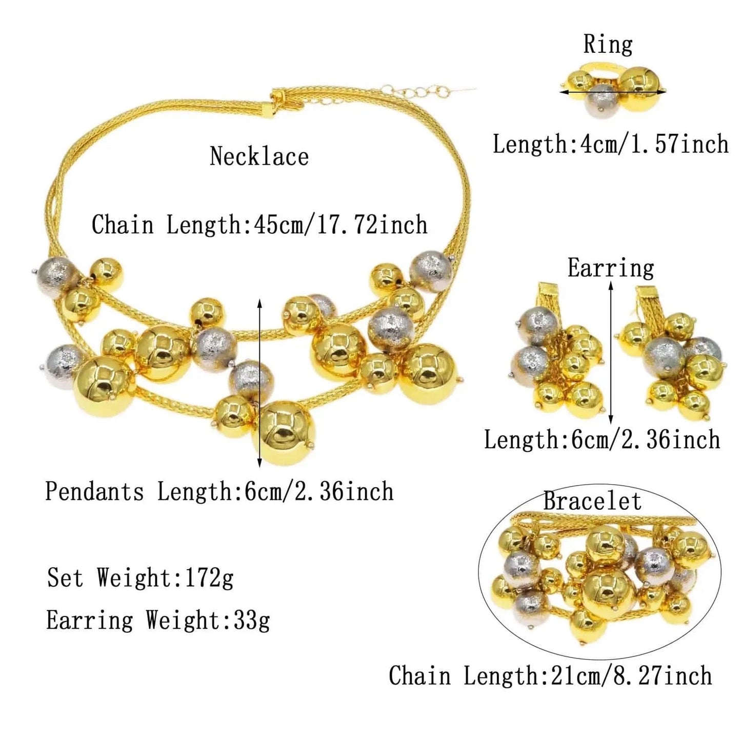 High Quality Brazilian Jewelry Set Factory Direct Supply Necklace Set Jewelry 24 k Gold Plated  Ball design Jewelry Earrings