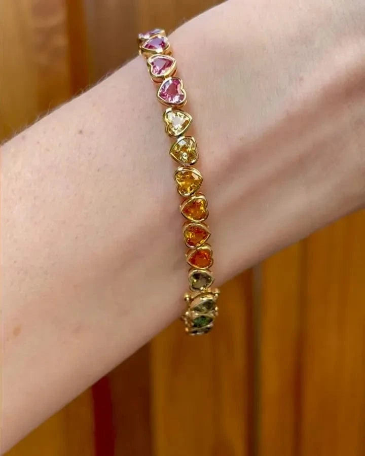 High Quality Colorful Heart Tennis Bracelet Necklace Micro Pave CZ 18K Gold Plated Fashion Wedding Party Jewelry Set