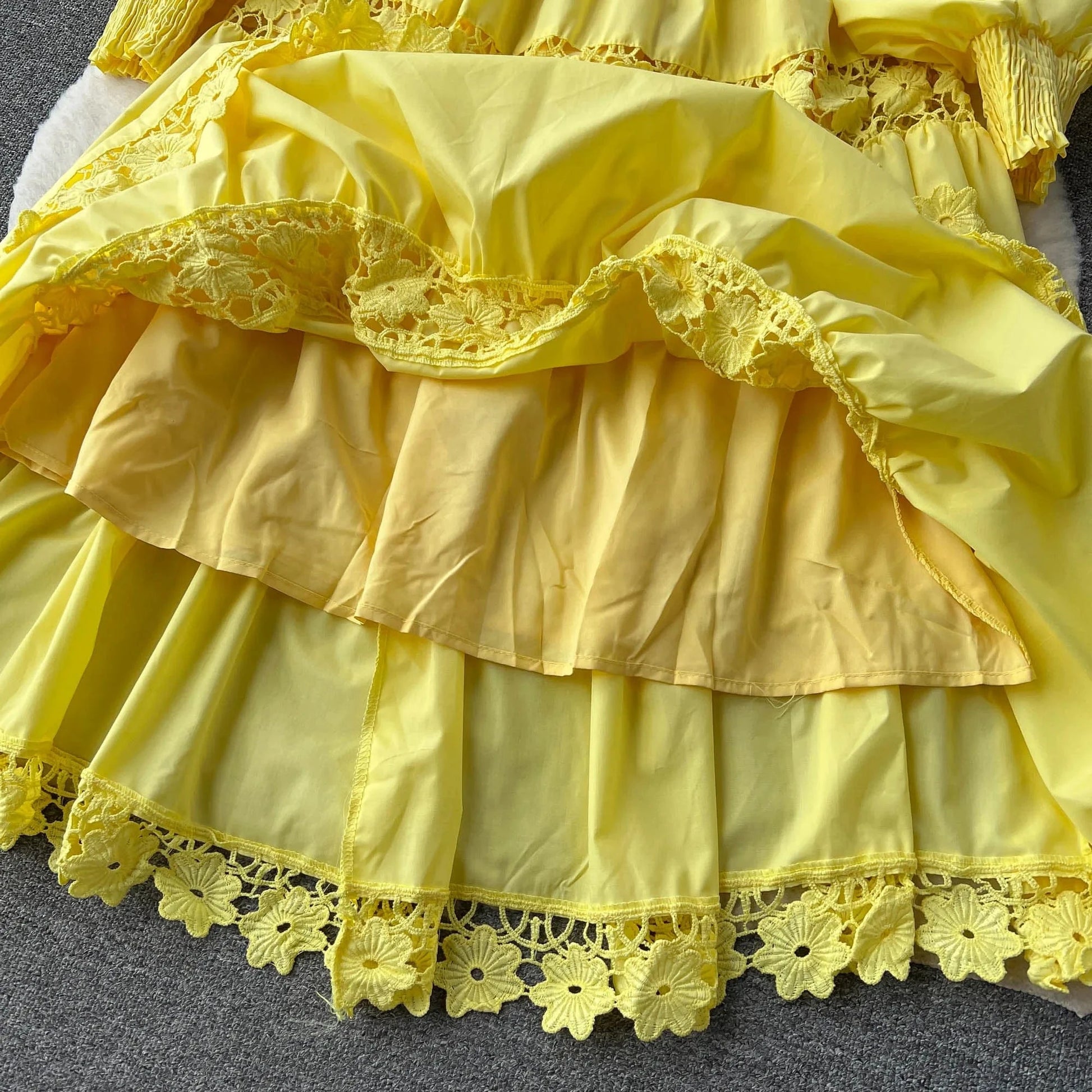 High Quality Crochet Lace Patchwork Long Sleeve Long Dresses Women