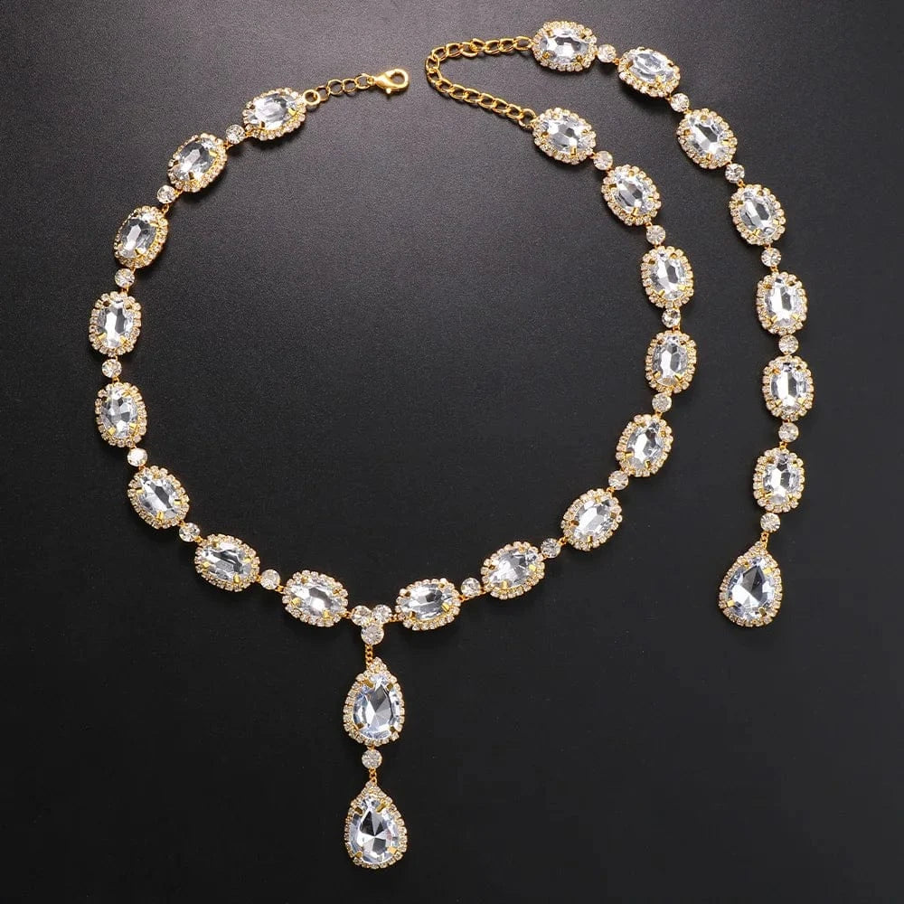 High Quality Crystal Water Drop Back Chain New Style Square Shape Gemstone Necklace Body Chain Wedding Jewelry