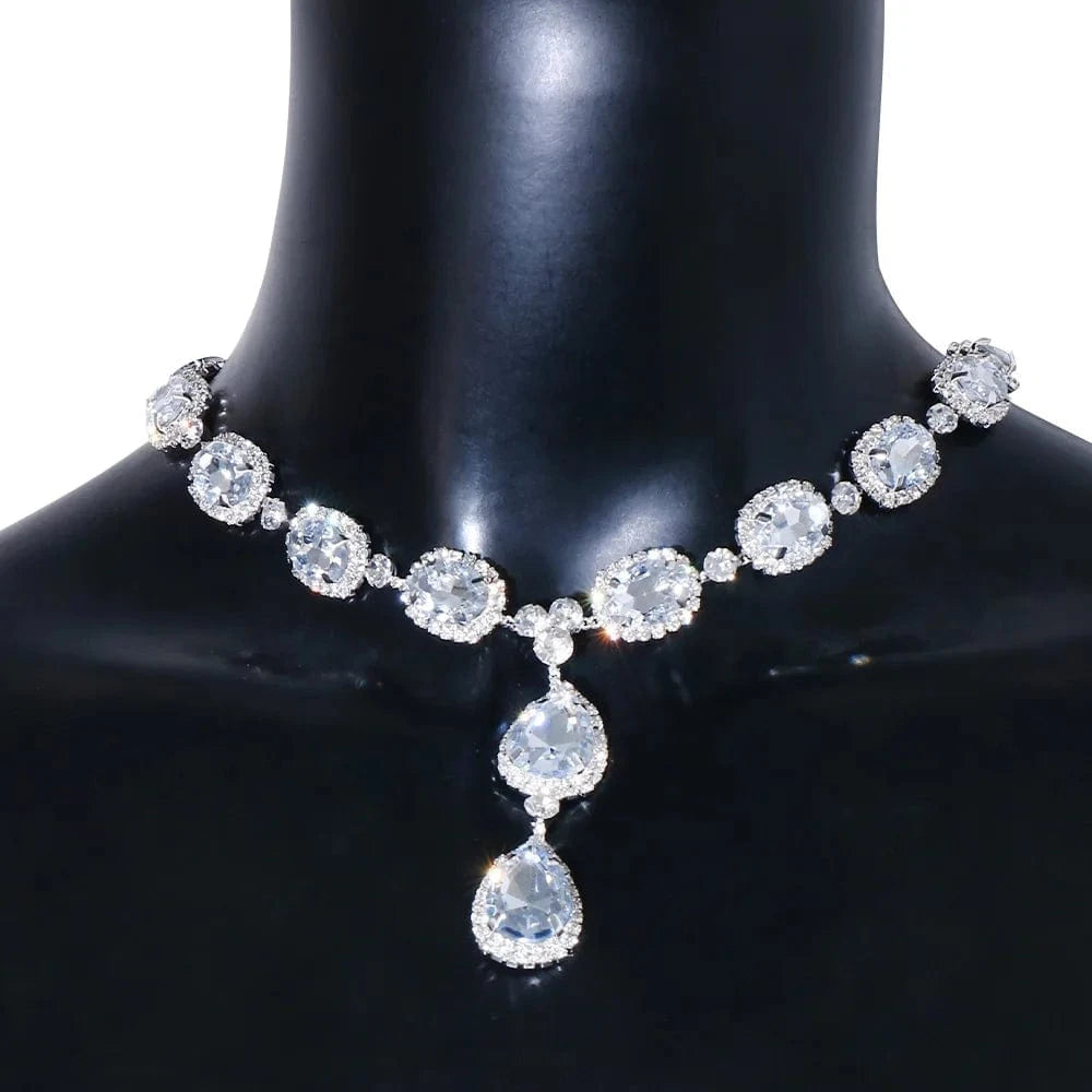 High Quality Crystal Water Drop Back Chain New Style Square Shape Gemstone Necklace Body Chain Wedding Jewelry