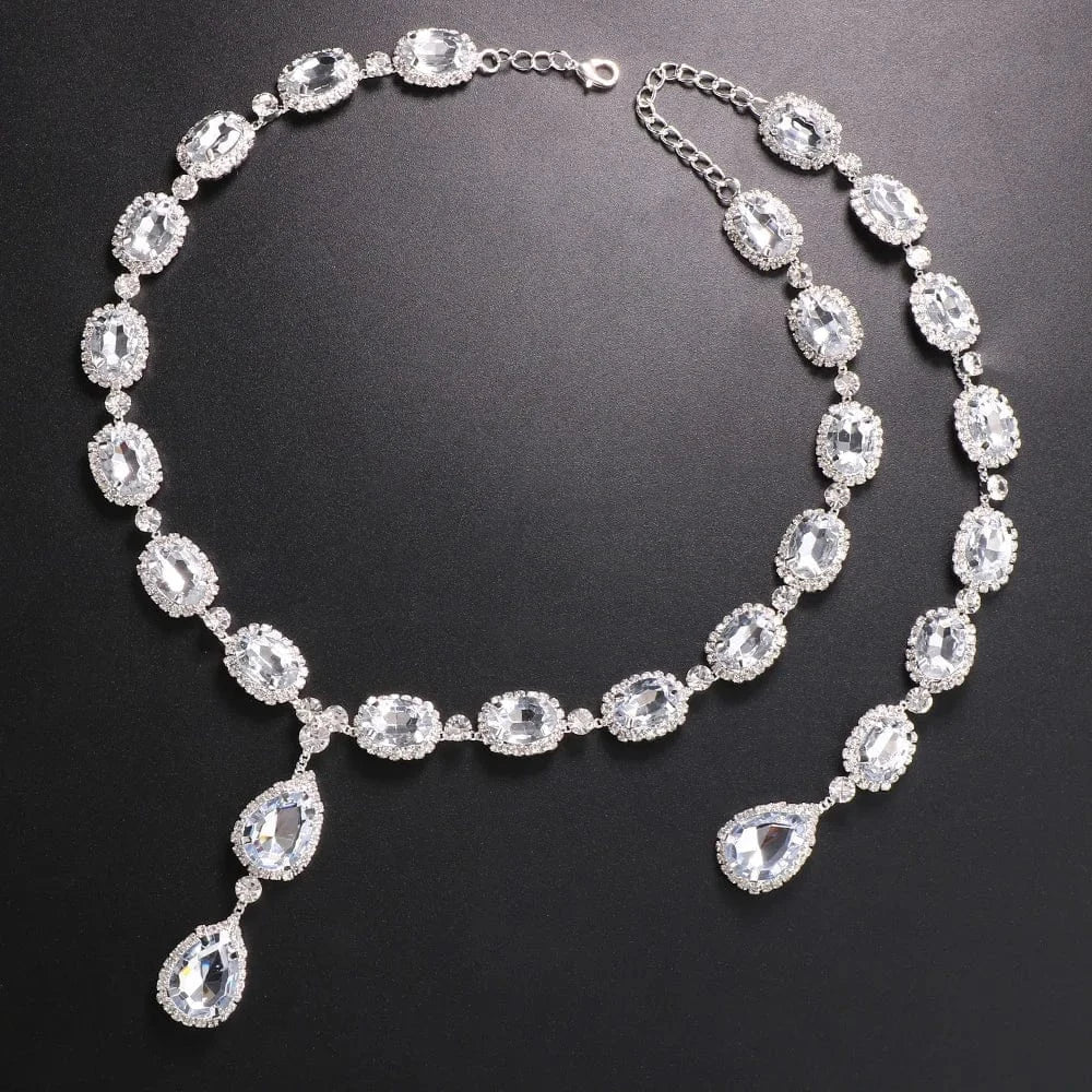 High Quality Crystal Water Drop Back Chain New Style Square Shape Gemstone Necklace Body Chain Wedding Jewelry