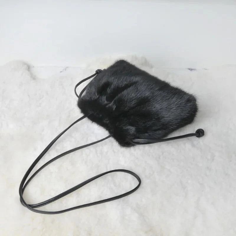 High Quality Drawstring Genuine Fur Purse Bags Women Mink Fur Handbags for Women