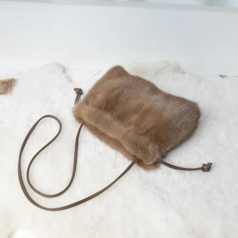 High Quality Drawstring Genuine Fur Purse Bags Women Mink Fur Handbags for Women