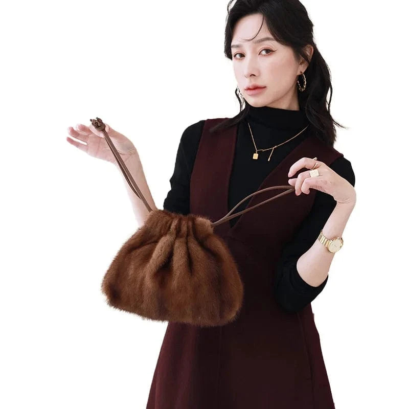 High Quality Drawstring Genuine Fur Purse Bags Women Mink Fur Handbags for Women