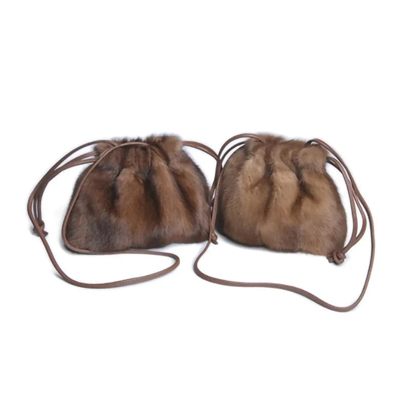 High Quality Drawstring Genuine Fur Purse Bags Women Mink Fur Handbags for Women