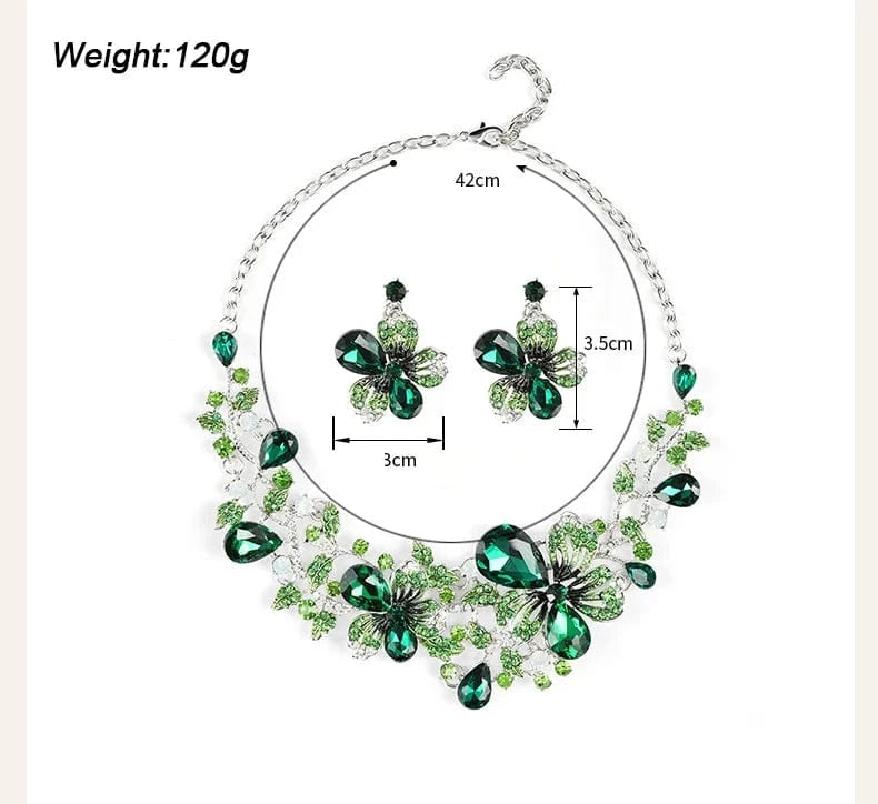 High Quality Flower Crystal Necklace&Earrings Two Pieces Jewelry Sets For Women Party Jewellery Statement Necklaces For Female