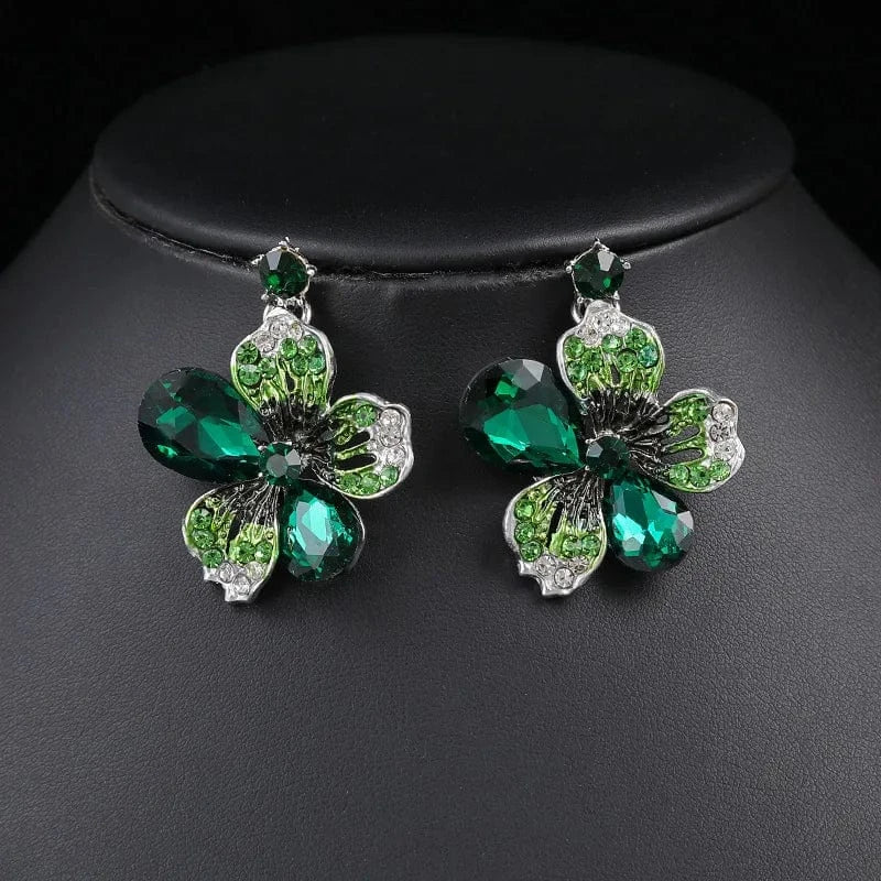 High Quality Flower Crystal Necklace&Earrings Two Pieces Jewelry Sets For Women Party Jewellery Statement Necklaces For Female