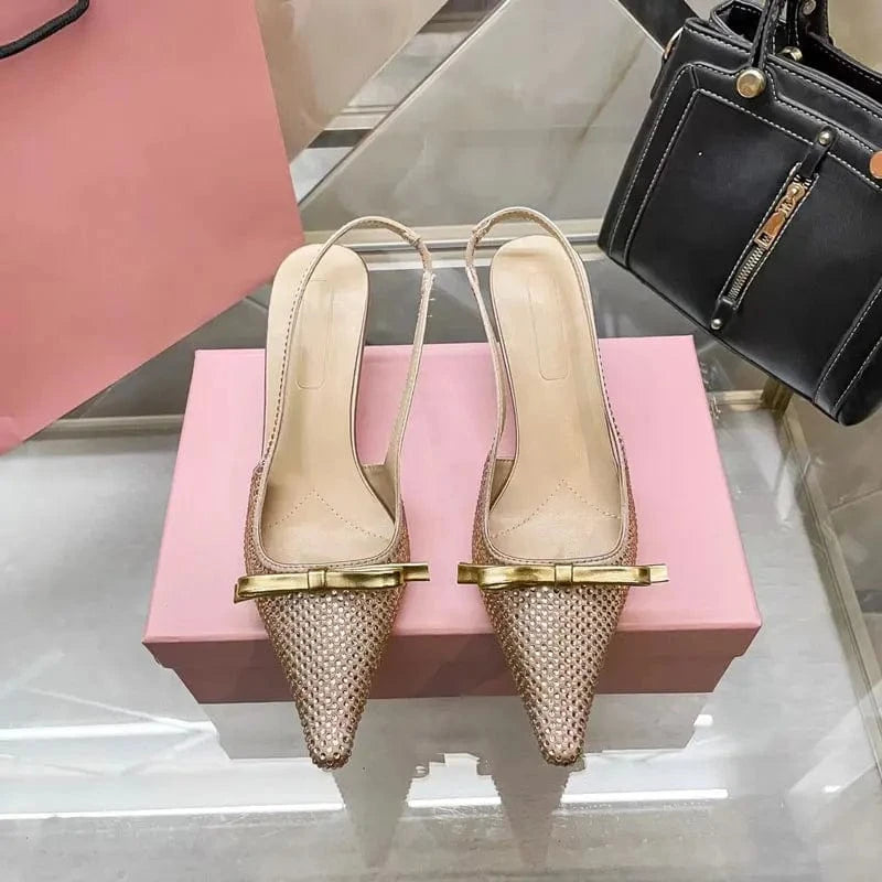 High quality girl bow knot sexy high heel sandals summer brand designer black rhinestone high heels designer womens shoes