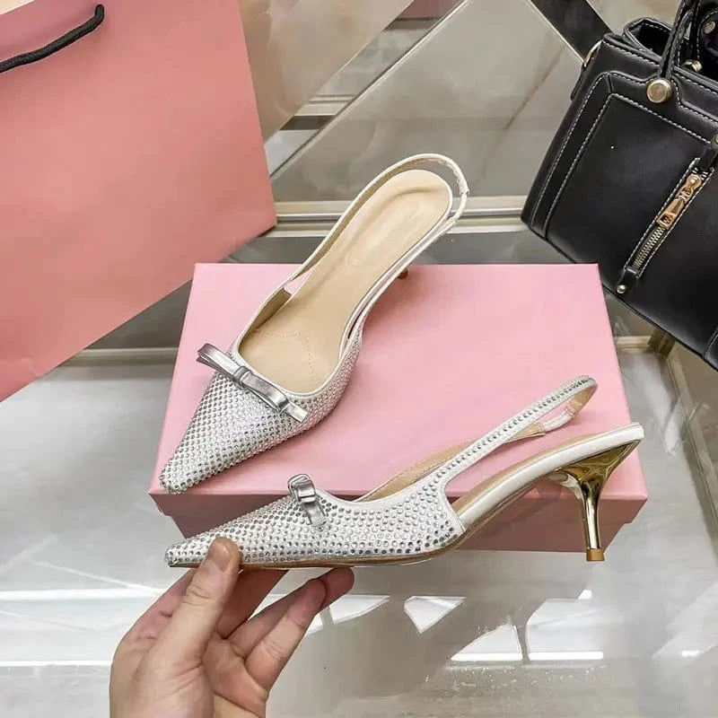 High quality girl bow knot sexy high heel sandals summer brand designer black rhinestone high heels designer womens shoes