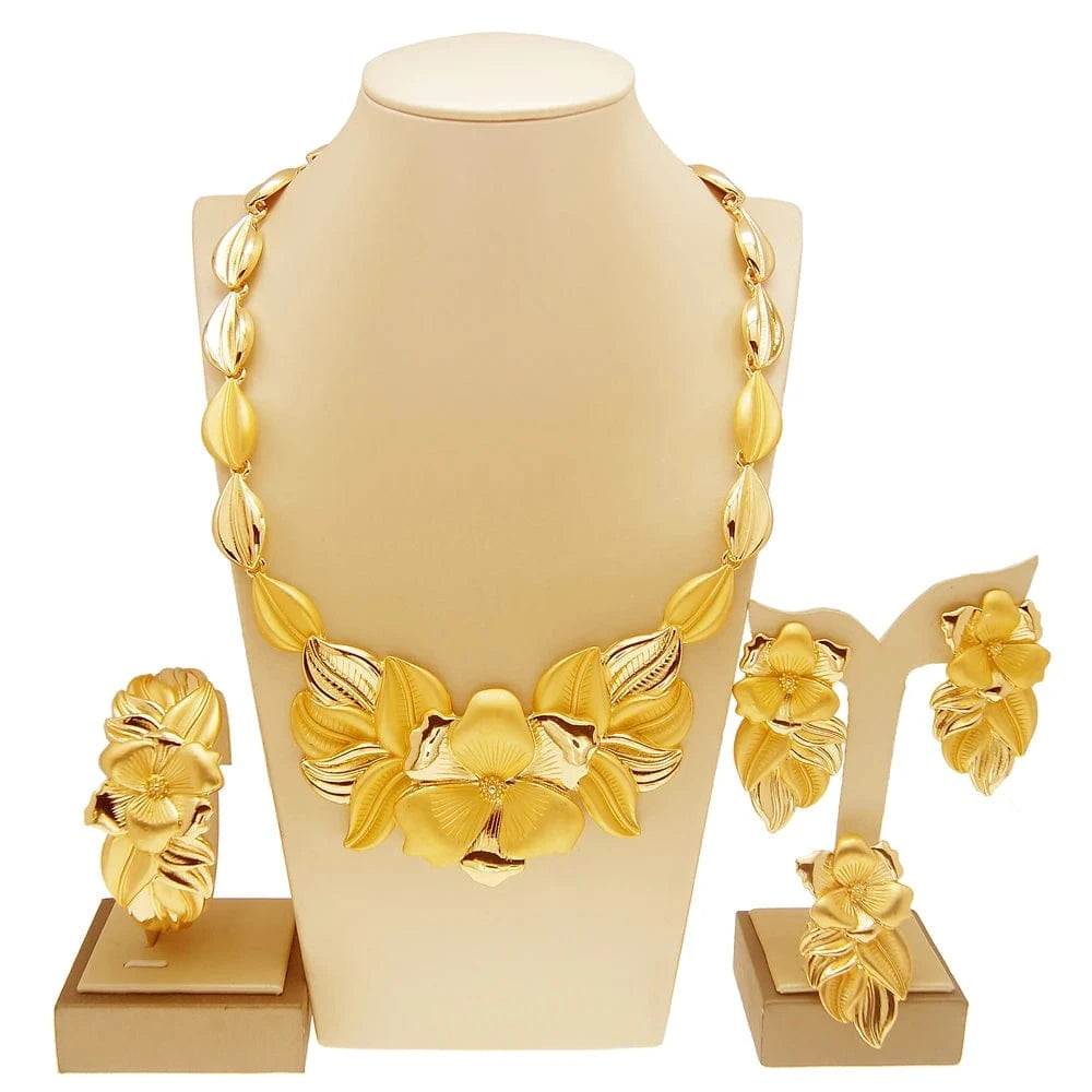 High Quality Gold Jewelry Set / Adjustable / H00418 Zhuerrui Italian Lady Necklace Earing Sets High Quality Gold Jewelry Set Classic Wedding Party Accessories Jewelry H00418