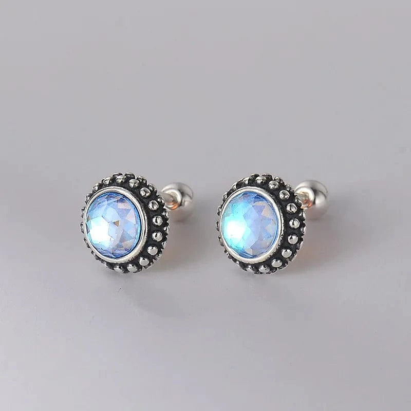 High Quality Hot sale S999 Pure Sterling Silver Round studs turquoise moonstone simple screw screw stud earrings jewelry