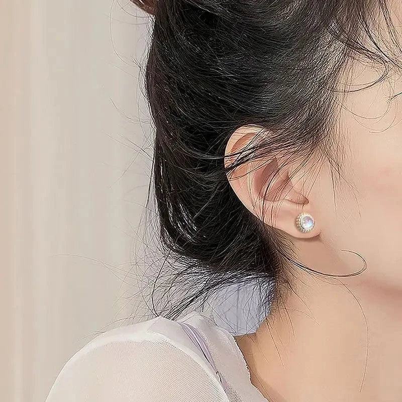 High Quality Hot sale S999 Pure Sterling Silver Round studs turquoise moonstone simple screw screw stud earrings jewelry