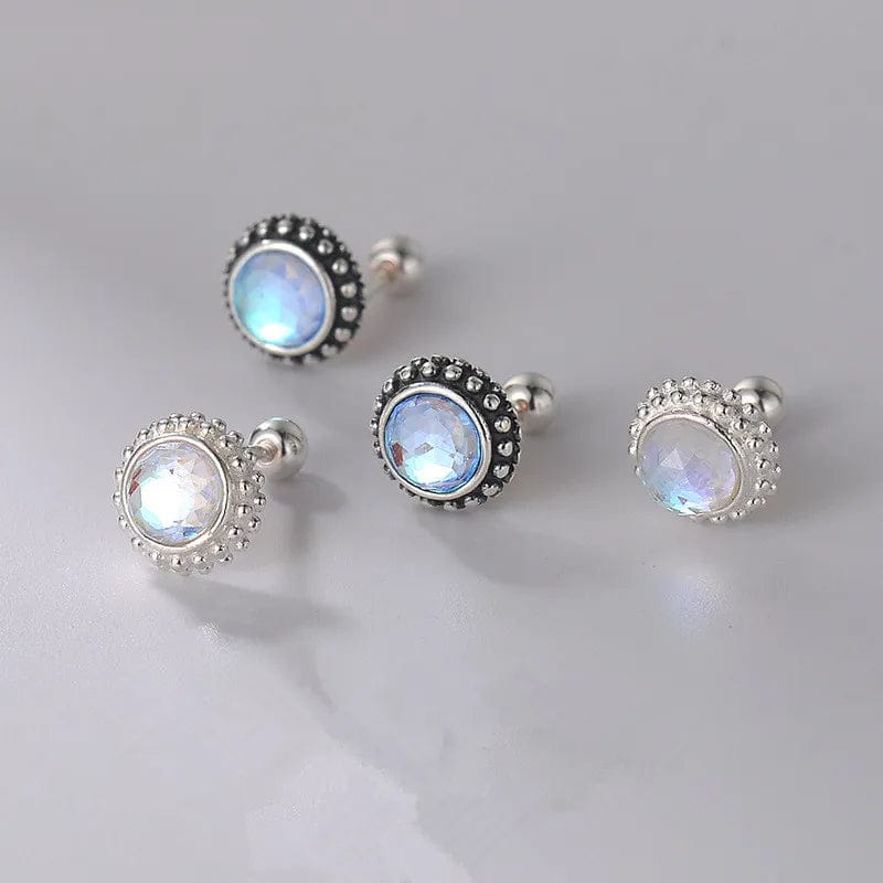 High Quality Hot sale S999 Pure Sterling Silver Round studs turquoise moonstone simple screw screw stud earrings jewelry