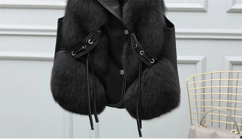 High Quality Imitation Fox Fur Vest Jacket Women Fur Vest Jacket 2024 Winter Waistcoat Short Fur Vest Female Vestcoat Sleeveless