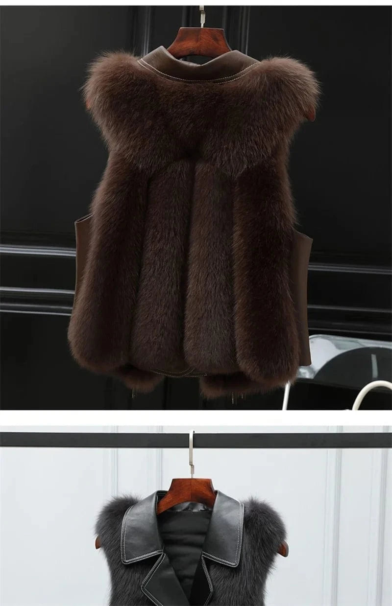 High Quality Imitation Fox Fur Vest Jacket Women Fur Vest Jacket 2024 Winter Waistcoat Short Fur Vest Female Vestcoat Sleeveless
