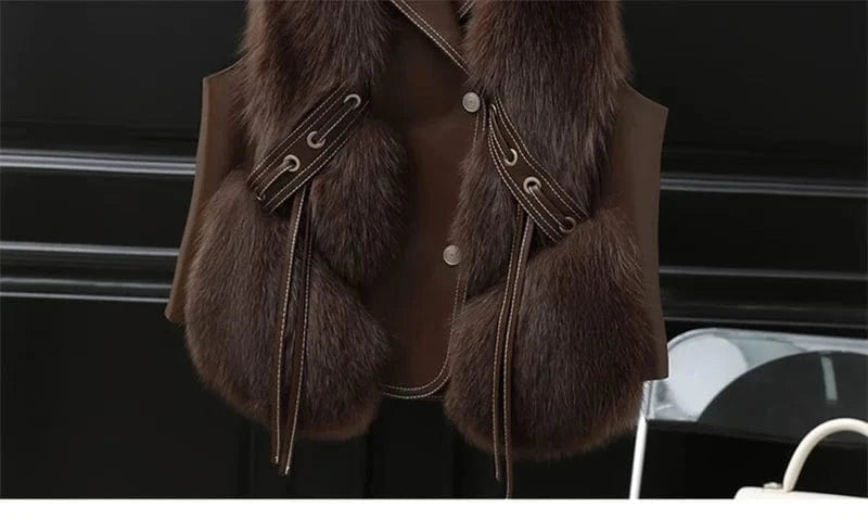 High Quality Imitation Fox Fur Vest Jacket Women Fur Vest Jacket 2024 Winter Waistcoat Short Fur Vest Female Vestcoat Sleeveless