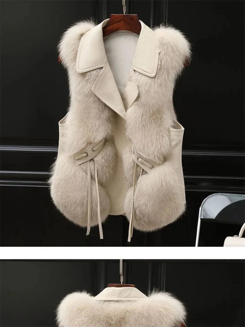 High Quality Imitation Fox Fur Vest Jacket Women Fur Vest Jacket 2024 Winter Waistcoat Short Fur Vest Female Vestcoat Sleeveless